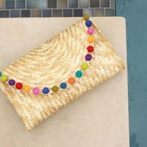 Straw pompom clutch purse NEW!